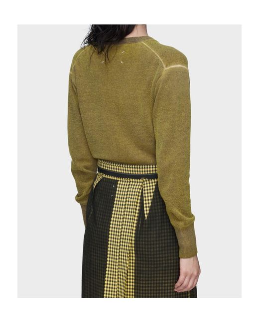 Maison Margiela Green Virgin Wool V-Neck Cardigan