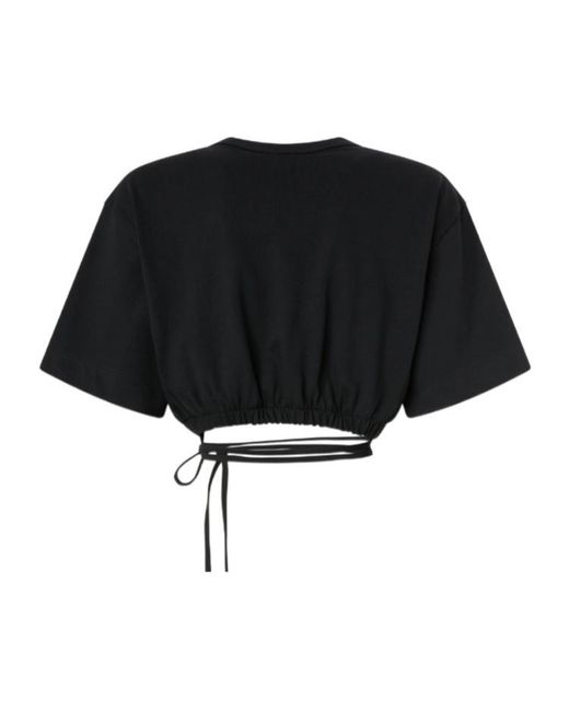 Pinko Black Lace-Up Cropped T-Shirt