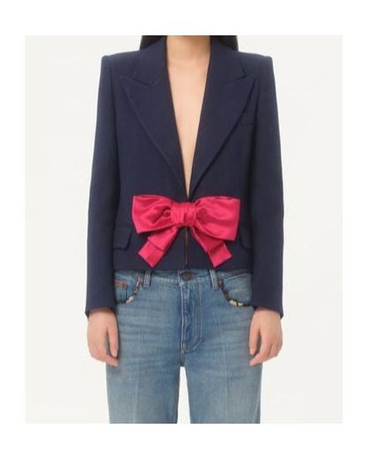 Valentino Blue Single-Breasted Bow Detailed Blazer