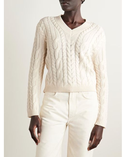 Theory White Cable-Knit Wool And Cashmere-Blend Sweater