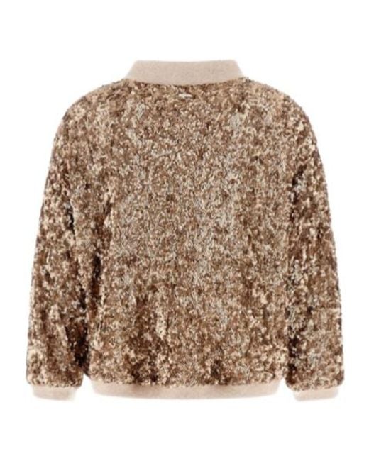 Herno Brown Sequined Zip-Up Bomber Jacket