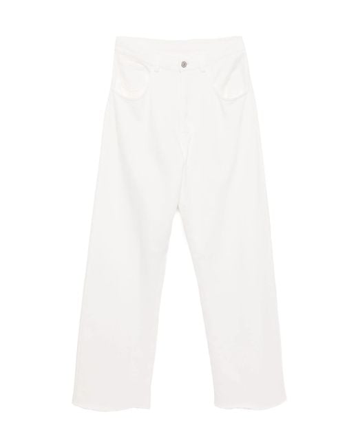 MM6 by Maison Margiela White Raw-Cut Frayed Wide-Leg Trousers