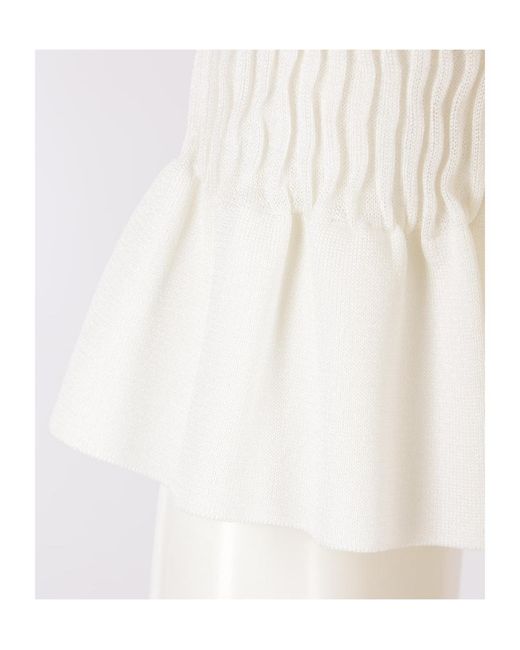 Jil Sander White Smocked Ribbed Top
