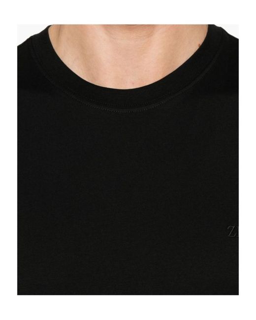 Zegna Black Logo Embroidered Crewneck T-Shirt for men