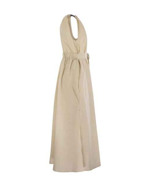 Brunello Cucinelli Natural Belted Pleated Midi Dress