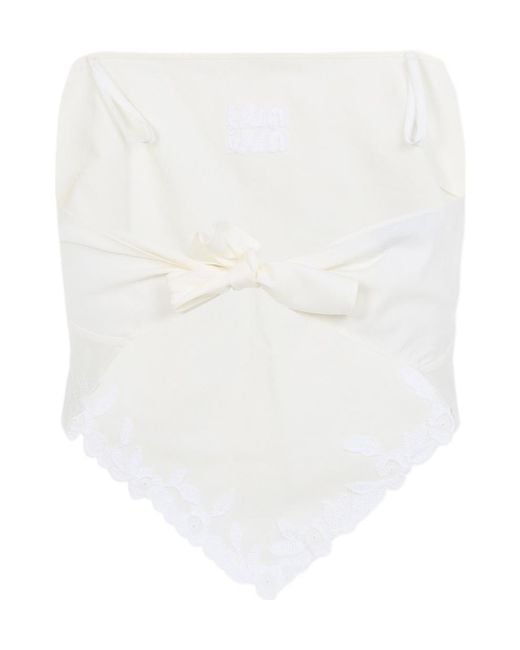 Miu Miu White Embroidered Slubbed Canvas Bandana Top