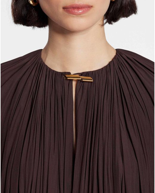 Lanvin Purple Long-Sleeved Pleated Dress