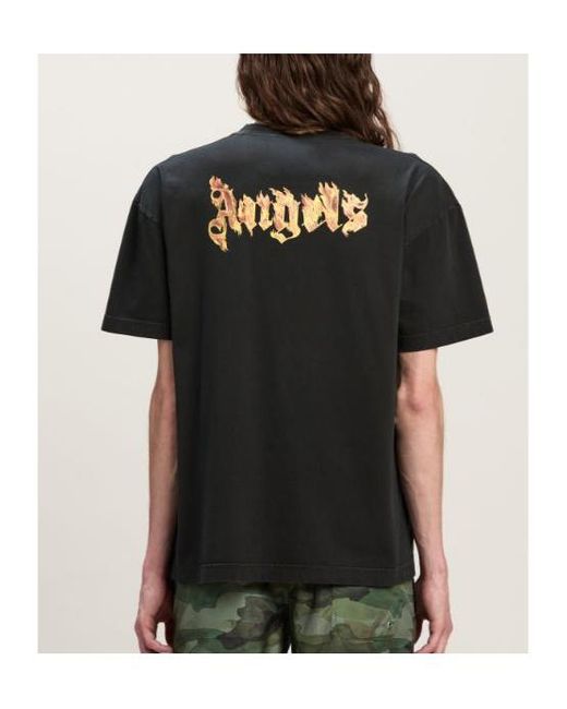 Palm Angels Black Burning Logo Printed Crewneck T-Shirt for men