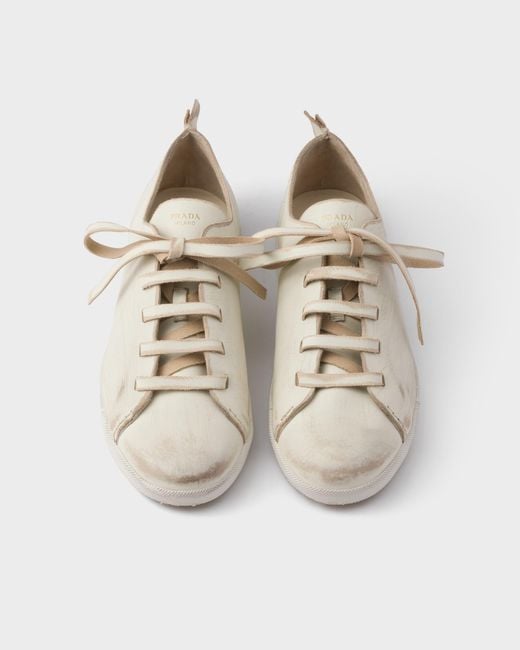 Prada White Round-Toe Lace-Up Sneakers