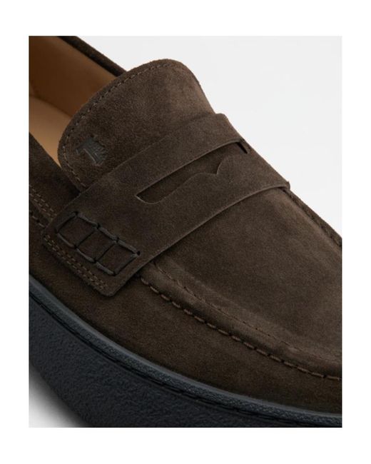 Tod's Brown Logo-Stamped Suede Penny Loafers for men