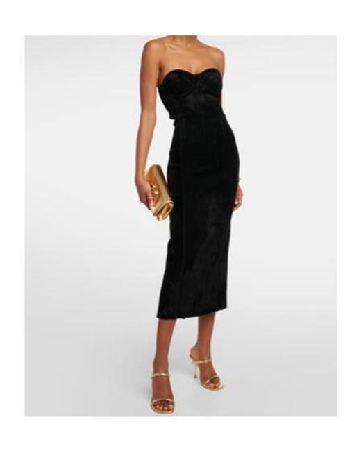 Galvan Black Titania Strapless Velvet Midi Dress