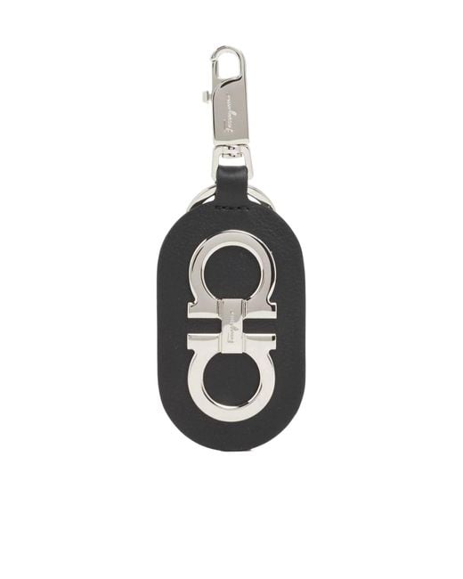 Ferragamo White Logo-Plaque Leather Keyring for men