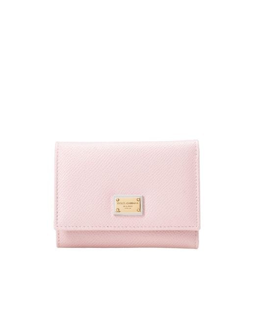 Dolce & Gabbana Pink Logo Plaque Trifold Wallet