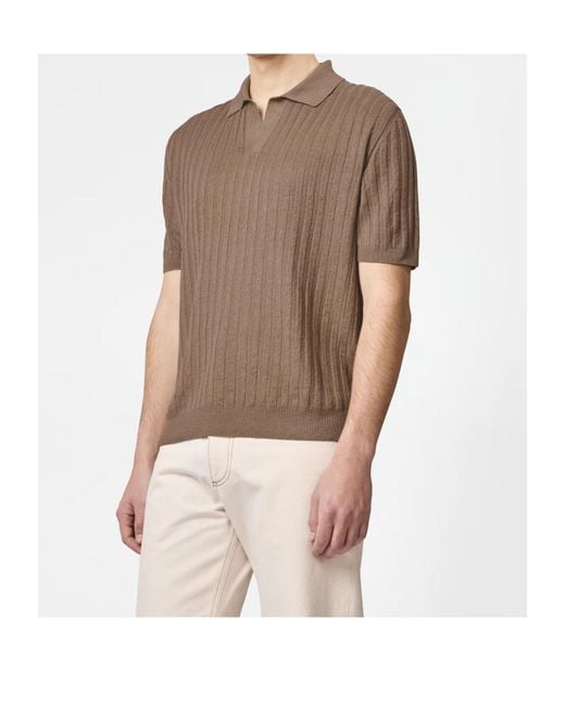 Tod's Brown Ribbed Short-Sleeve Polo Shirt for men