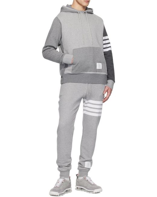 Thom Browne Gray Logo Detailed Drawstring Hoodie for men