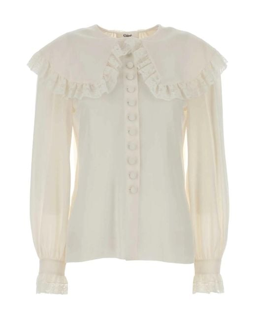 Chloé Natural Chlo Oversized Collar Lace-Detailed Blouse