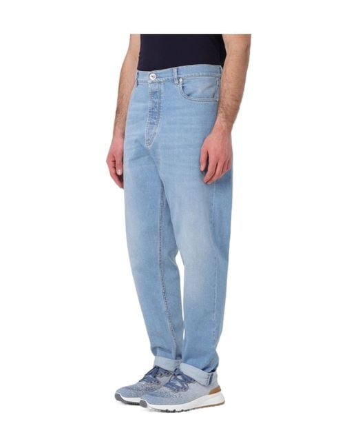 Brunello Cucinelli Blue Logo-Patch Jeans for men