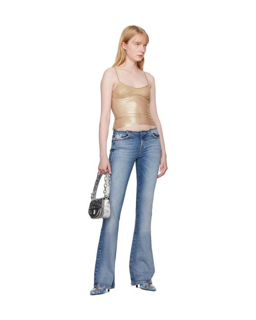 DIESEL Blue Low Round Neck Elastic Mesh Sling