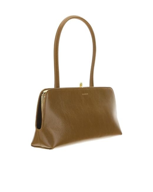 Jil Sander Brown Kiss-Lock Leather Shoulder Bag