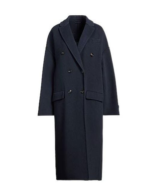 Brunello Cucinelli Blue Minimal Double-Breasted Wool Coat for men
