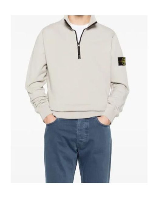 Stone Island White Logo Patch Quarter-Zip Sweatshirt for men