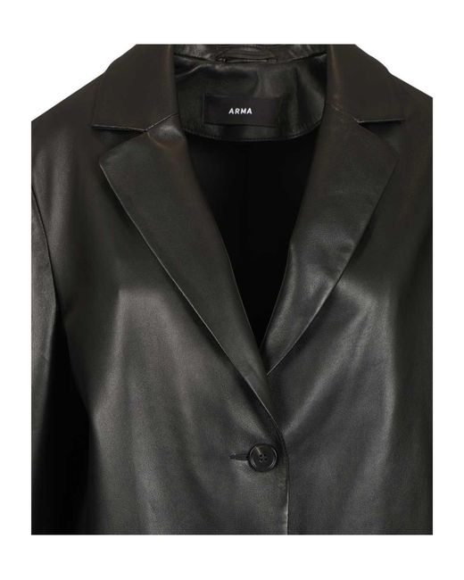 Arma Black Ohann Single-Breasted Leather Blazer
