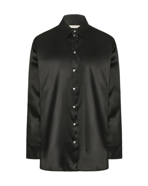 The Row Black Sisilia Oversized Silk Satin Shirt