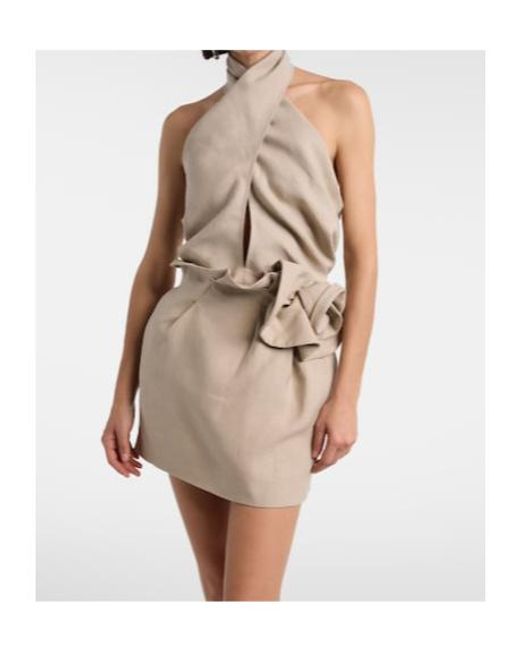 Magda Butrym Natural Draped Halterneck Linen Top
