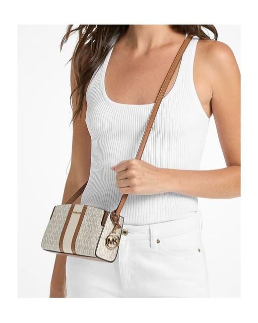 MICHAEL Michael Kors Natural Becca Small Signature Logo Stripe Crossbody Bag