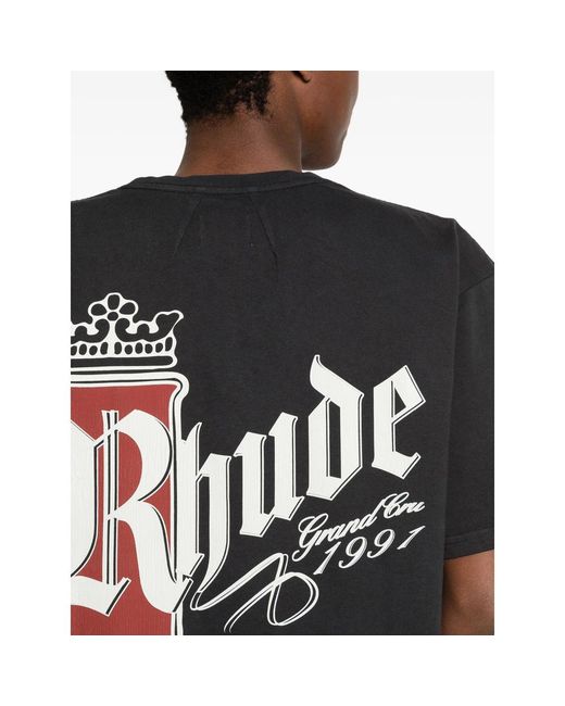 Rhude Black Fumar 91 Logo T-Shirt for men