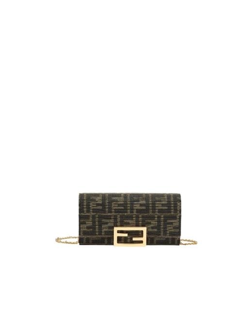 Fendi White Continental Logo Plaque Chained Wallet
