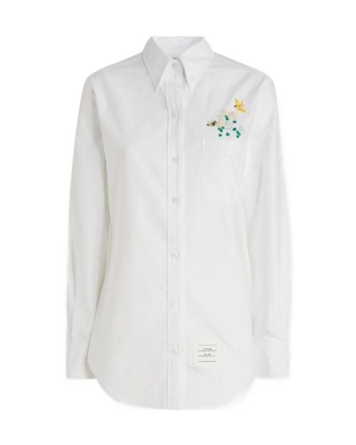 Thom Browne White Embroidered Long-Sleeve Shirt