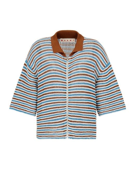 Marni Blue Striped Zip-Up Cardigan