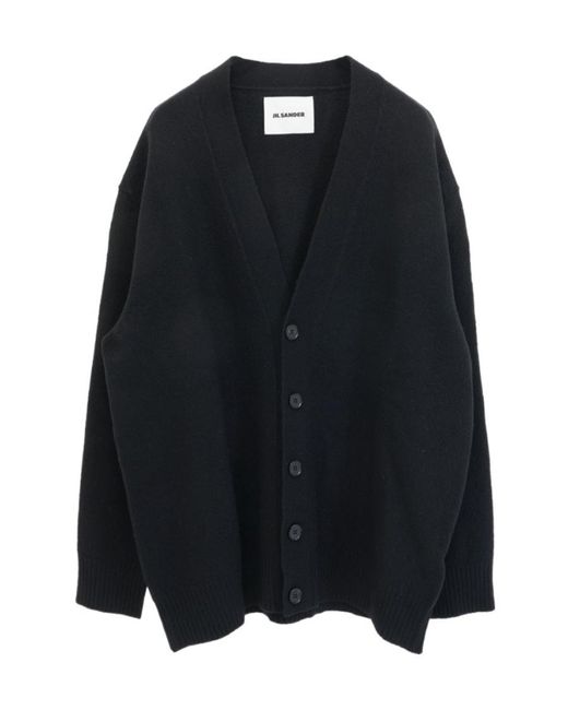 Jil Sander Black V-Neck Button-Down Cardigan for men