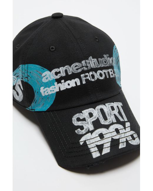Acne Black Distressed Logo Cap