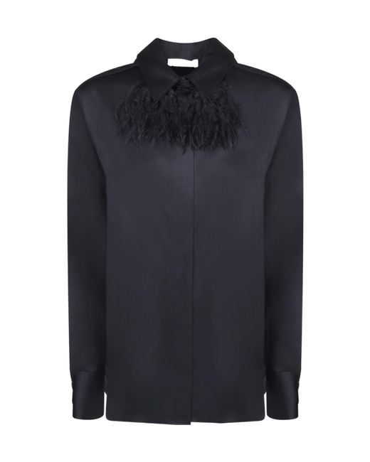 Incotex Blue Feather-Trimmed Long Sleeve Top