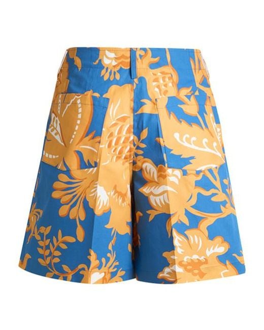 Etro Blue Floral-Print Pleated Shorts