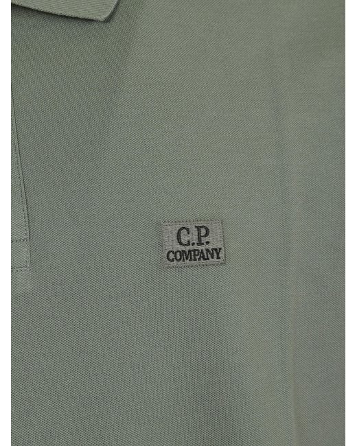 C P Company Green Logo Patch Short Sleeved Polo Shirt for men