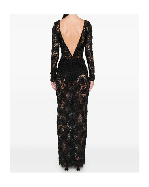 Alessandra Rich Women's Black Sequin-Embellished Floral-Appliqu Maxi Dress