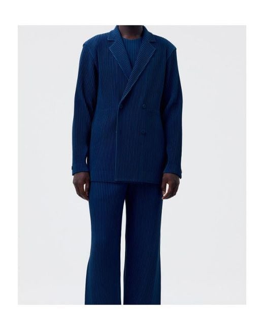 Homme Plissé Issey Miyake Blue Homme Plissé Issey Miyake Double Breasted Pleated Jacket for men