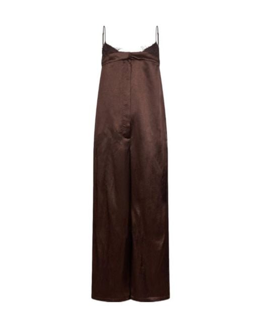 Liu Jo Brown Lace Trim Wide-Leg Jumpsuit