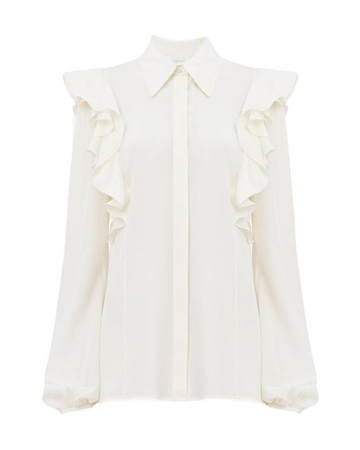 Chloé White Chloé Ruffled Long-Sleeved Shirt