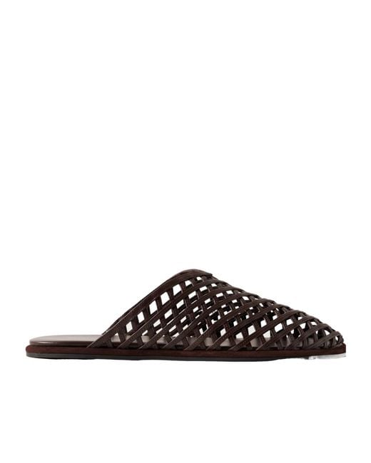 Neous Black Solid Color Leather Slippers