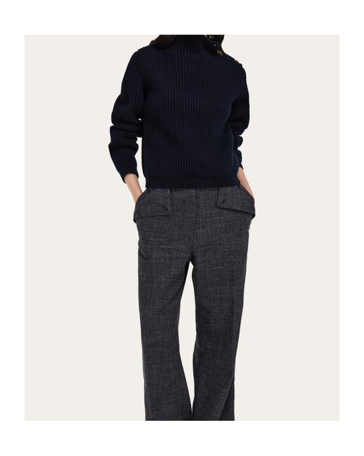 Ferragamo Blue Knitted Sweater With Gancini Button Detail