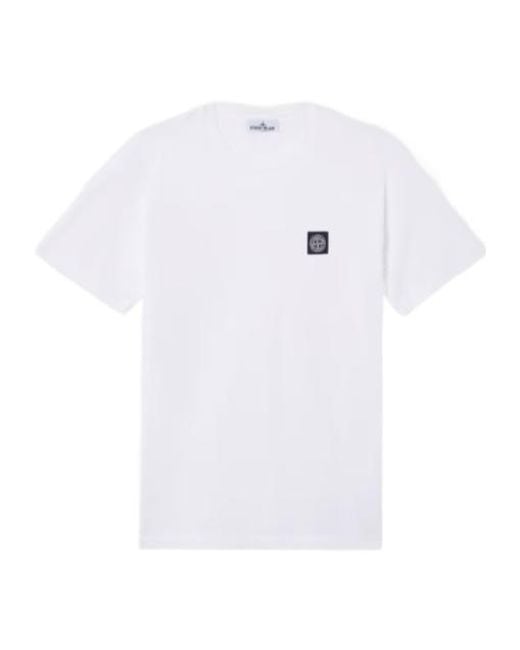 Stone Island White Compass Patch Crewneck T-Shirt for men