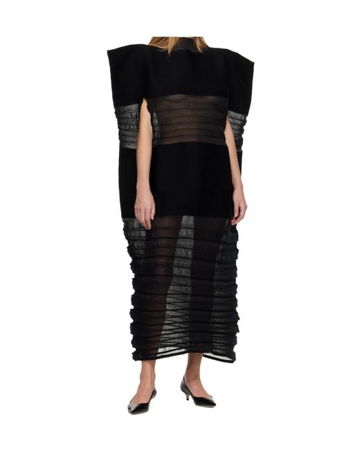 Issey Miyake Black Pleated High-Neck Dress