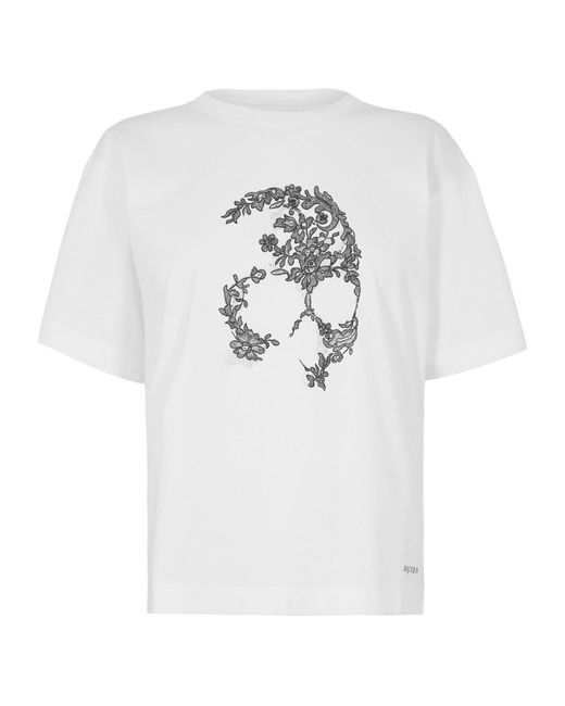 McQueen White Alex Skull Lace T-Shirt