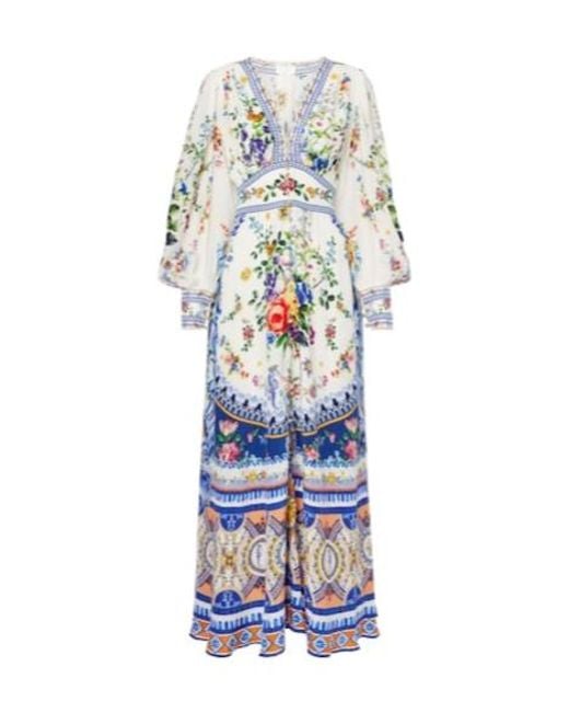 Camilla White Printed Silk Crêpe Maxi Dress