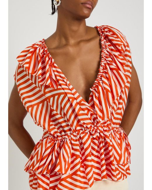 Dries Van Noten Red Striped Silk Top