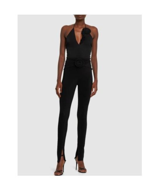 Magda Butrym Black Draped Rose Decorative Casual Pants